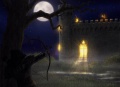 Concept for the outside of a castle or manor house at night (by Darkness_Falls)